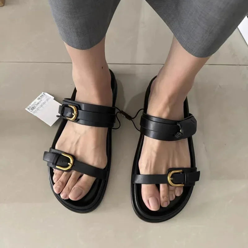 BUVAZIK Modell Buckle Sandale - PU Leder Flach 1cm Damen
