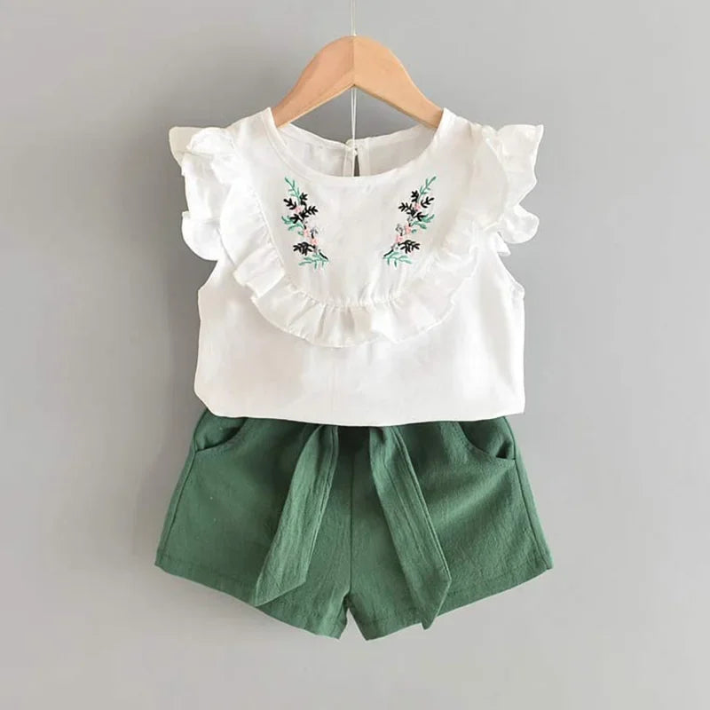 Bear Leader Neuer Sommer Casual Kinder Sets Chiffon Blumen Blau T-Shirt Hosen Mädchen Kleidung Sets Kinder Sommer Set für 3-7 Jahre
