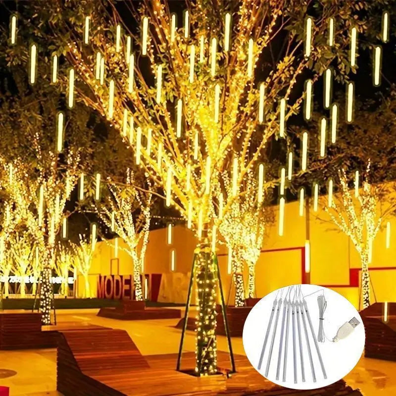 HOUHOM USB Meteor Shower Lichtkette-8 Röhren, USB-Anschluss, 30/50 cm