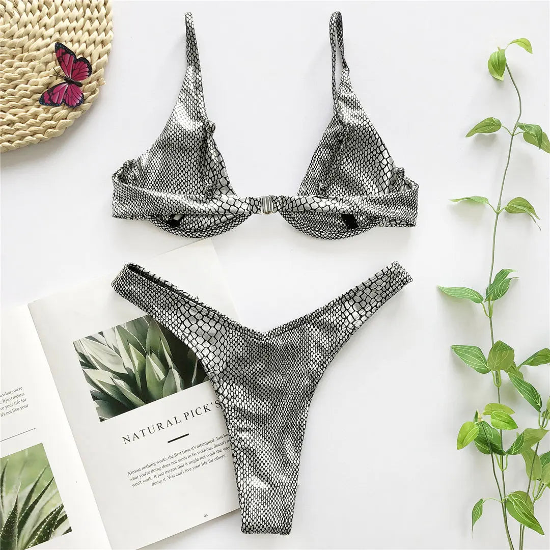 V-bar Bügel Bikini S-XL Damen Schwimmanzug Underwire-Technologie Low Waist Zweiteilig V-Form Bügel Polyester Spandex