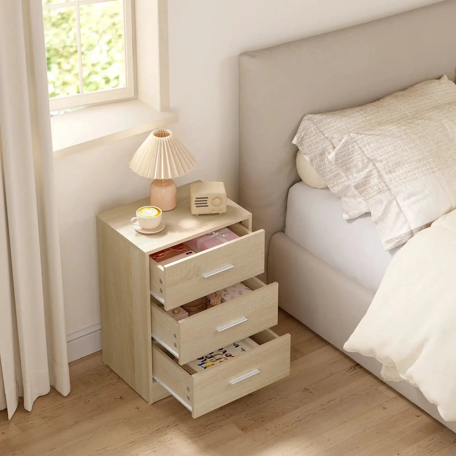 WOLTU 2 Teile/satz Nachttisch Nachttisch 39x54x28cm Beistelltisch mit 3 Schubladen Moderner Aufbewahrungsschrank für Schlafzimmer Wohnzimmer by Golden Bridge Store