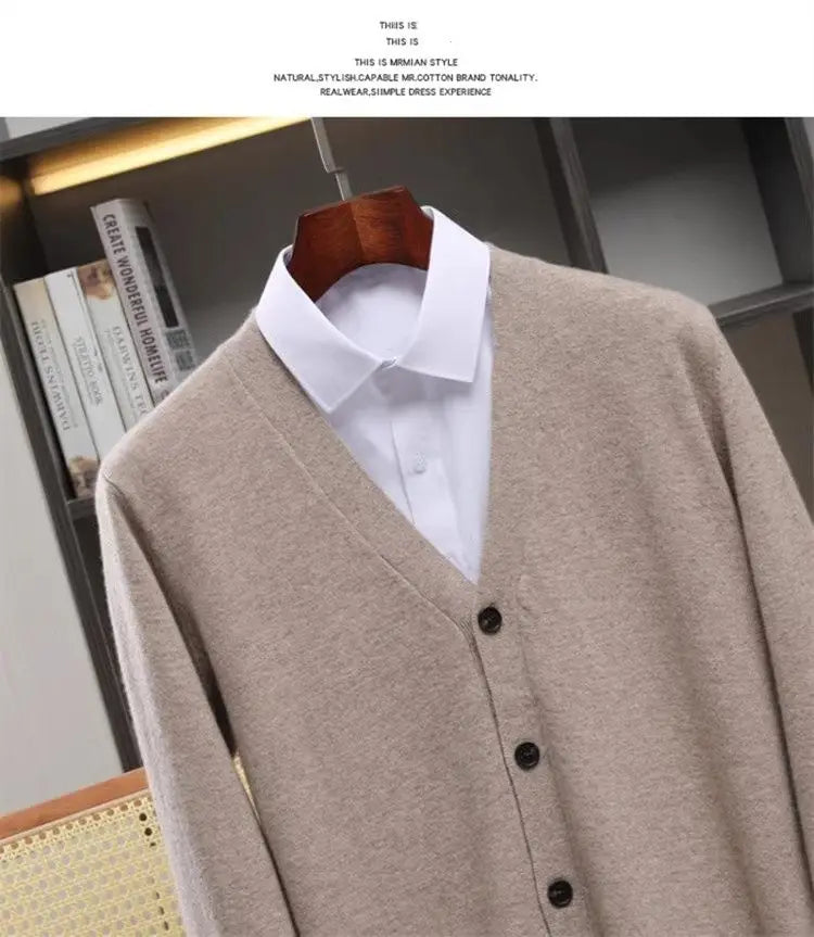 Closure V-Neck Strickjacke Herren - Polyester Langarm Unifarben Größen M L Klassisch Winter