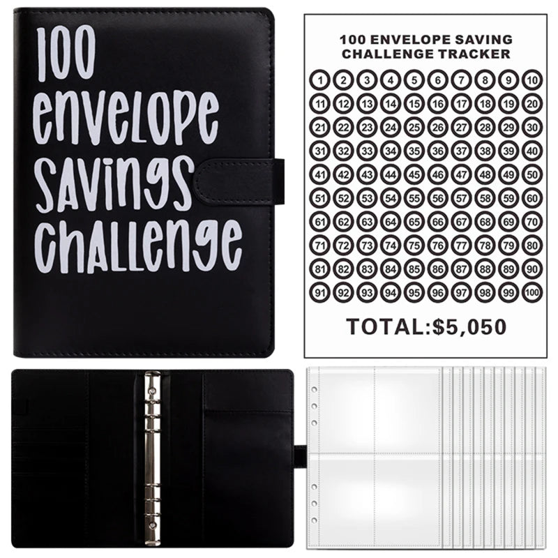 PU Leather Notebook Binder Budget Saving Money Planner Money Organizer for Cash Savings Zipper Envelope Pockets Stickers