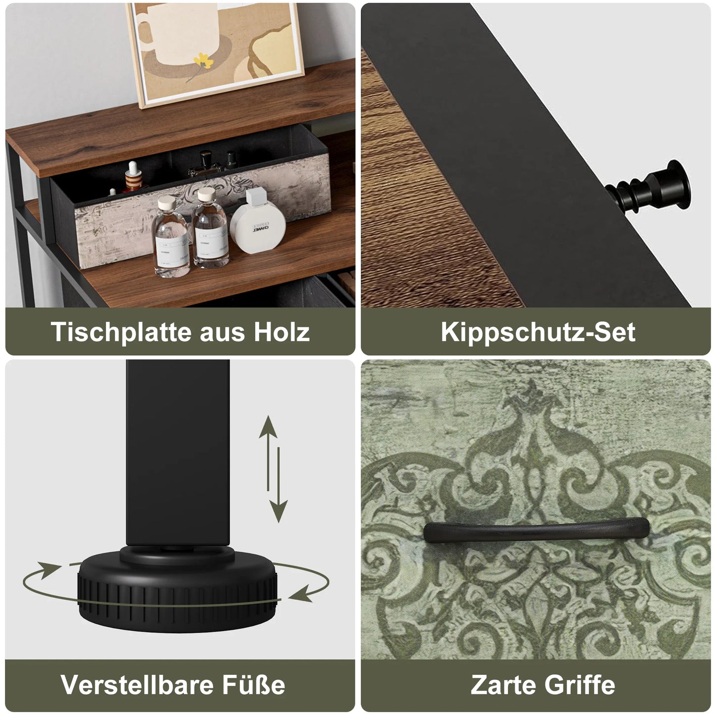 Lazyspace Schminktisch Vintage Kommode Multifunktional 9 Schubladen Holz