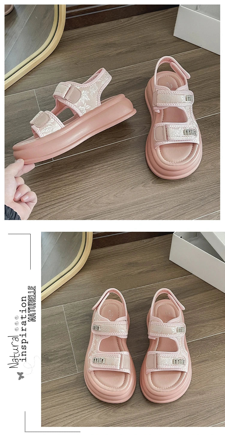 New Embroidery Casual Roman Designer Platform Sandals Women HOOk&LOOP Flats Summer Casual Ladies Outdoor Shoes Zapatos De Mujer