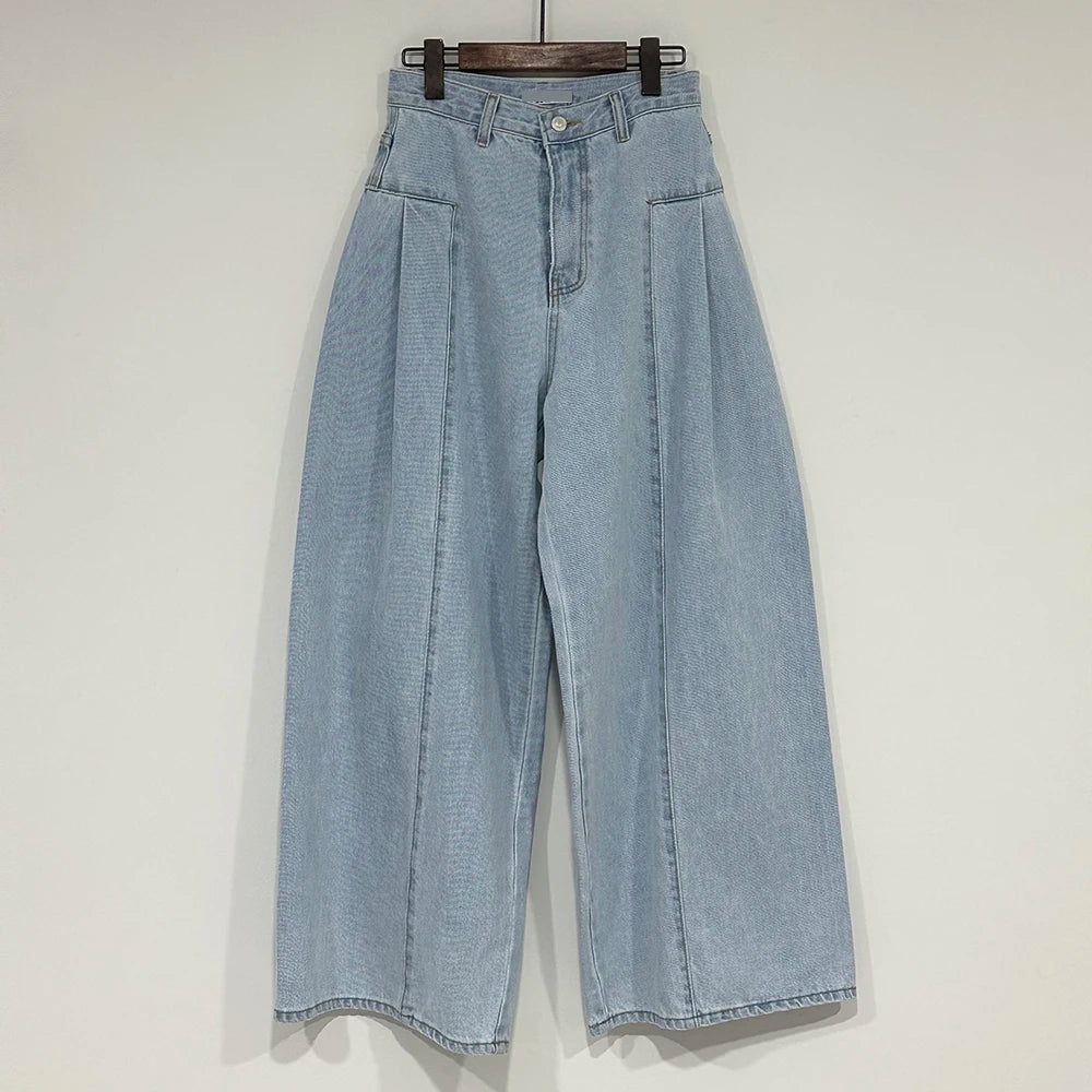 Jeans Spring Summer Long Wide Leg Pant Women High Waist Fashion Casual Korean Style Ladies Trousers Loose Pleated Woman Pants
