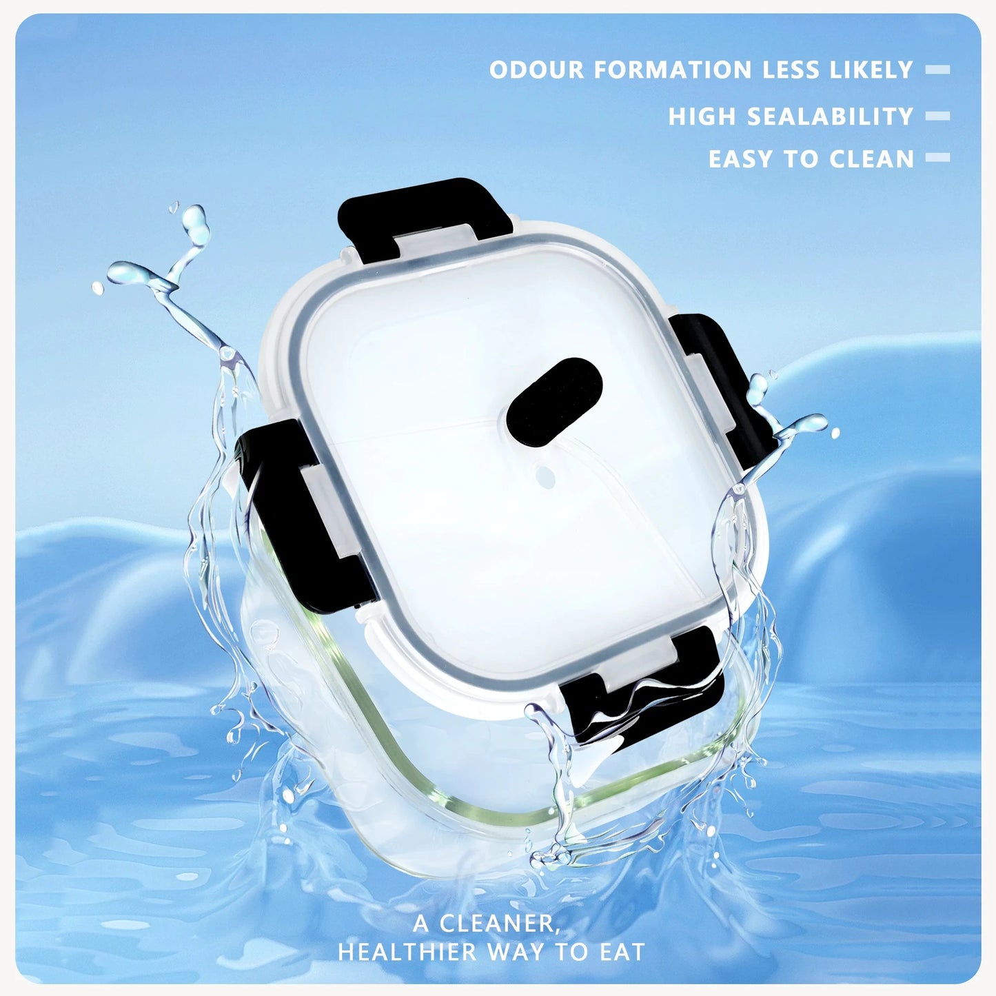 800ml Quadratische Glas-Lunchbox, Mikrowellen- & Ofenfest, Auslaufsichere Luftdichte Bento-Box Aufbewahrungsbehälter, Tragbar für Unterwegs