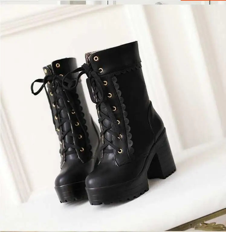 KNCOKAR Herbst Winter Schnürstiefelette - 5-8 CM EU-Größe