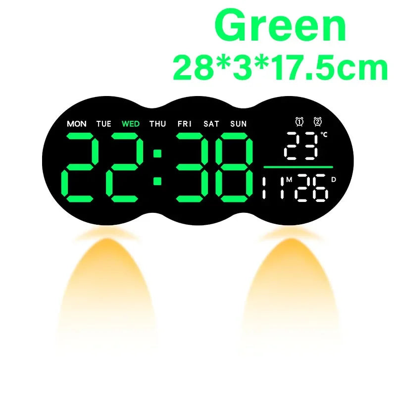 Wanduhr 2025: Large Digital Wall Clock with Ambient Light Remote Control - Temp Week Display 12/24H 2-Alarms Brightness Adjustable LED Clocks Collection