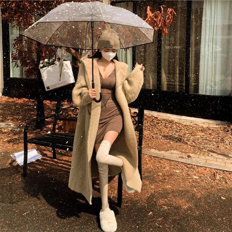 Pateekate Strickmantel Kapuze - Knielang, Polyester