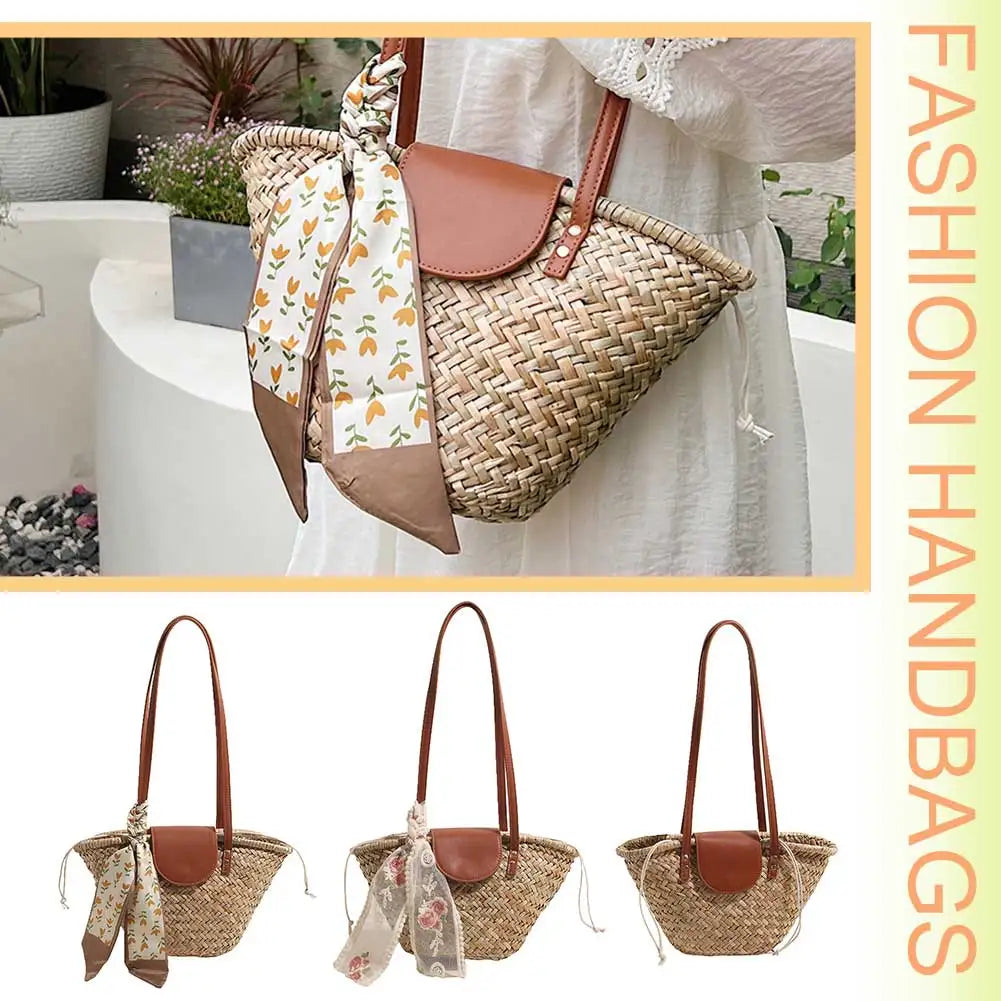 Women Straw Woven Tote Bag Summer Beach Bags Large Capacity Tote Clutch Bags with Ribbon Chic Hobo Bag for Party Vacation