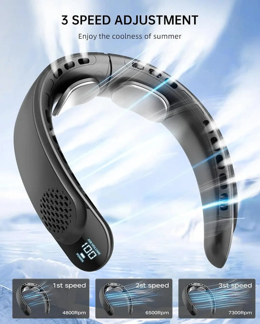 4000mAh Leafless Portable Neck Fan 3 Gears Adjustable Super Strong Wind Fast Cooling Multi-Function Digital Display Neck Fan