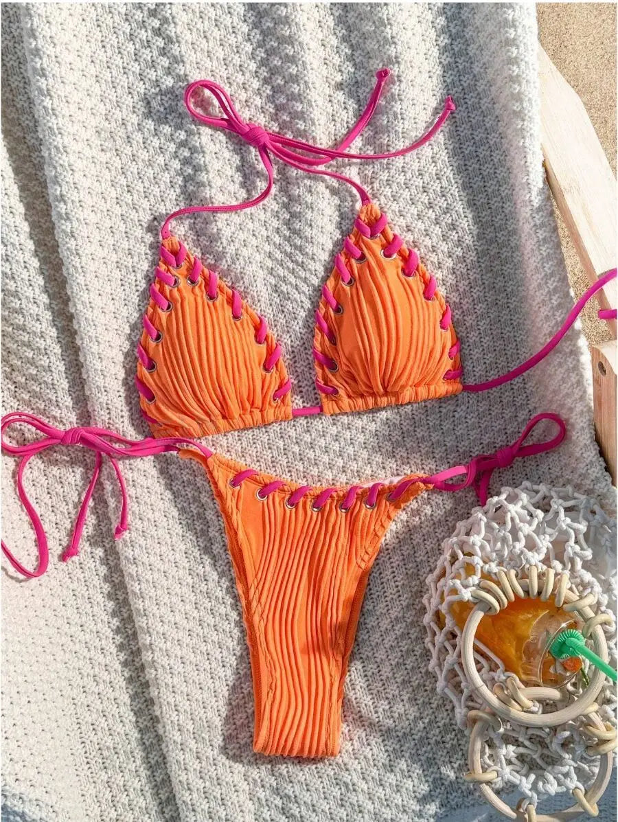 Elegant Bikinis Nylon Spandex Wire-Free Support Low Waist Brasilianischer Bikini Set