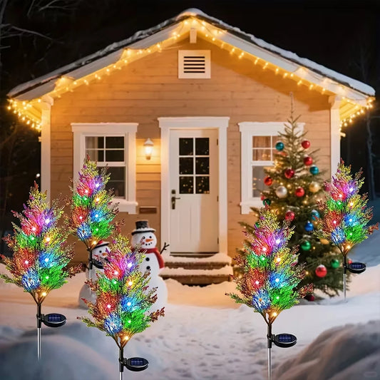 1pc color solar Christmas pine tree lamp, Christmas garden floor lamp, suitable for garden passages and Christmas decoration
