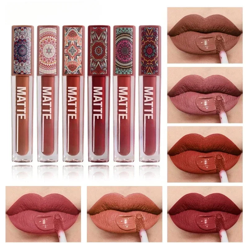 Waterproof Matte Nude Lip Gloss Brown Nude Pigment Dark Red Long Lasting Velvet Liquid Lipstick Women Makeup Lip Glaze 1pcs