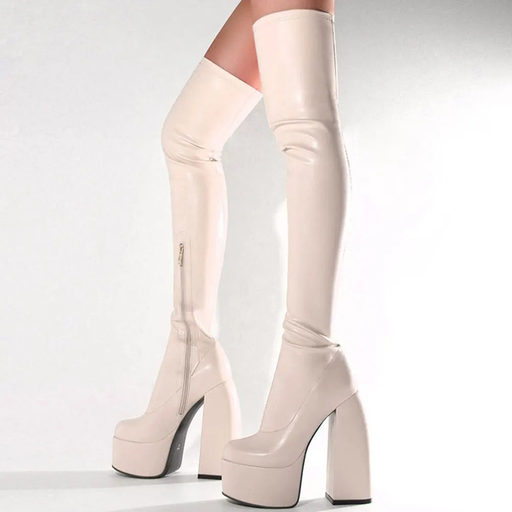 Ghete peste genunchi KarinLuna cu toc cu platformă - lungimea tijei deasupra genunchiului, înălțimea tocului 8 cm, mărime standard