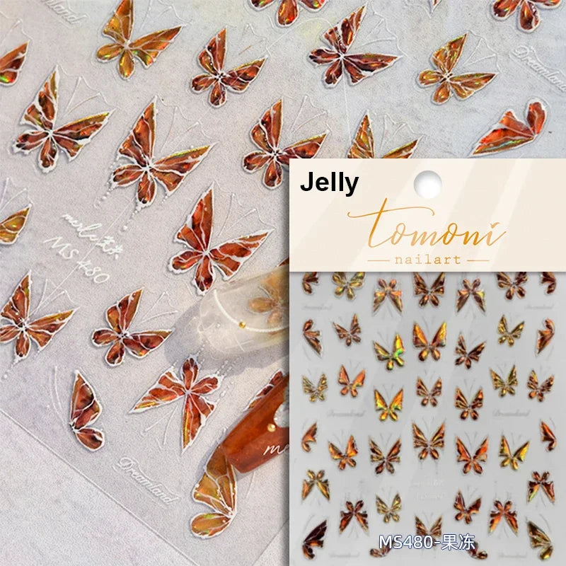 Fantasy Shiny Shell Light Butterfly Rhinestone Bohemia Hot 5D Soft Embossed Relief Nail Art Sticker 3D Decal Decoration Manicure