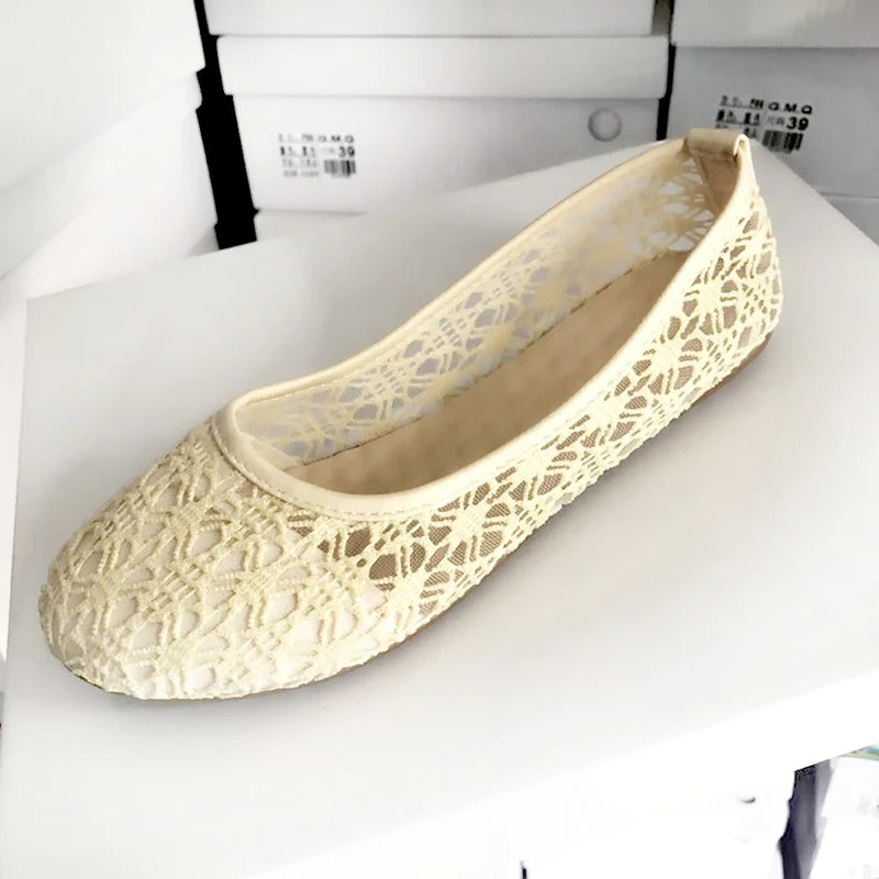 Damen Ballerinas mit Schleife - Flache Slip-On Schuhe - Cut-Out Design Atmungsaktive Casual Flats