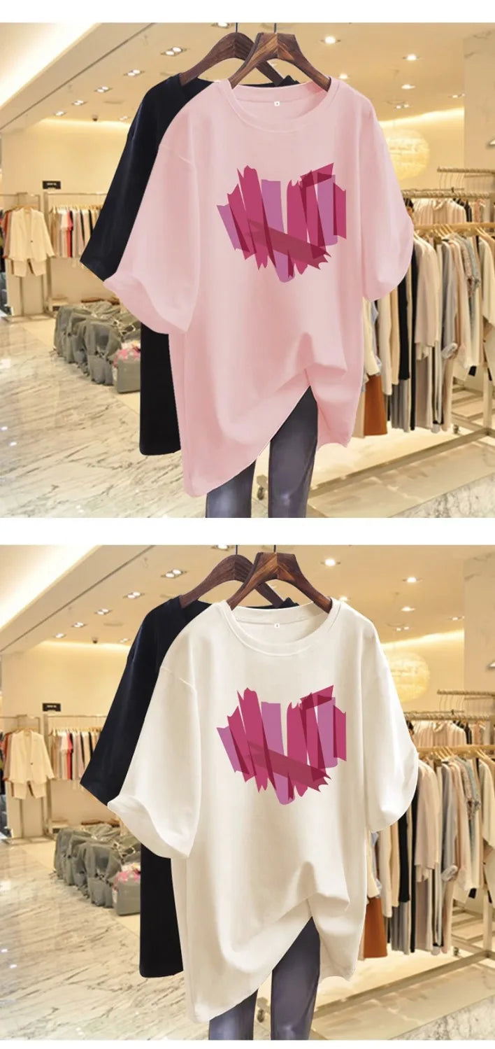 Women Lover Printed T-shirt Summer Short Sleeve Cotton Pullovers New Casual Tops