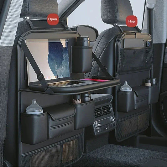 Car Seat Storage Bag Auto Back Seat Back Organizer with Foldable Table Tray PU Leather Tablet Holder Tissue Box Car Accessories