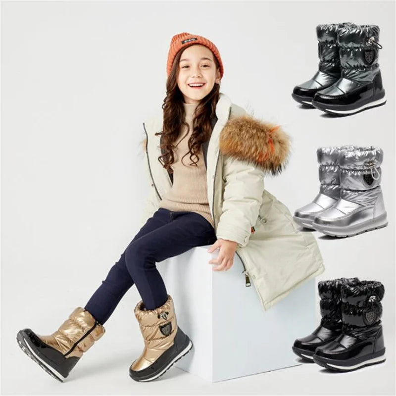 Kinder-Schneestiefel, 2025, Herbst-Winter-Wolle, warm halten, Kinderstiefel, Marke, modisch, wasserdicht, rutschfest, Baumwollschuhe für Mädchen und Jungen