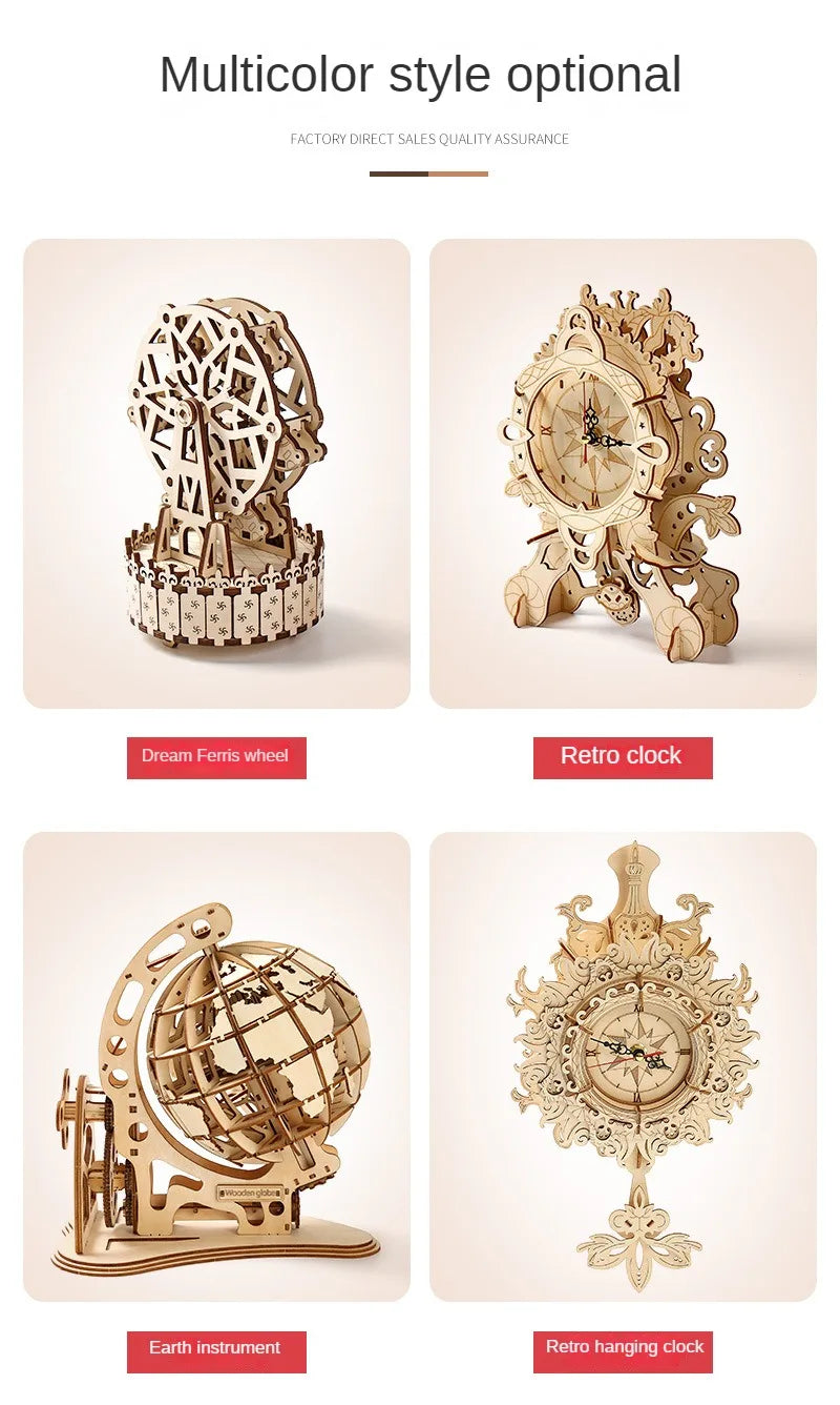 DIY Holz Wanduhr Modell Spielzeug Zusammenbau Retro Holz Bausteine Kits Für Teens Erwachsene 3D Puzzles Elektronisch Uhr Geschenk