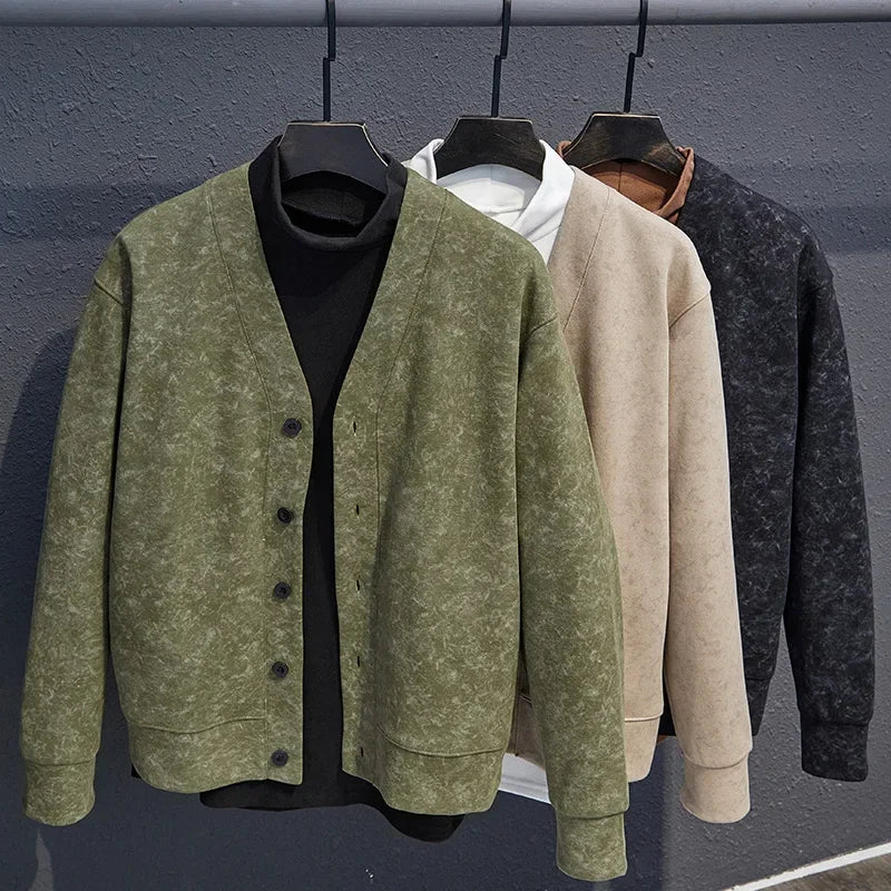 MAINKULCN Cardigan Koreanischer Stil V-Ausschnitt - Größe 8XL-10XL, Material Polyester Baumwolle, Knopfleiste