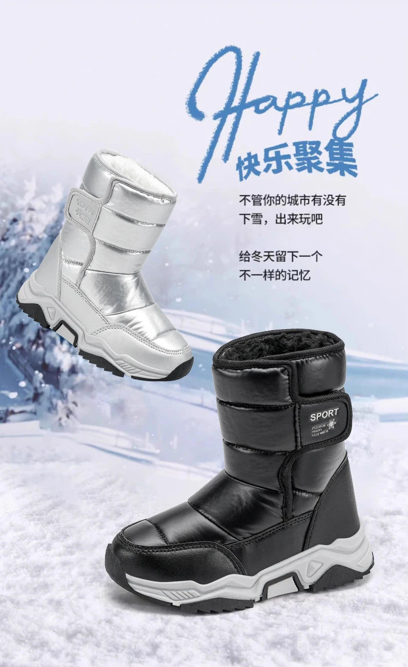 Neue Kinder Schnee Stiefel Winter High-top Warme Baumwolle Schuhe für Kinder Jungen Mädchen Warme Plüsch Futter Stiefeletten anti-skid Wasserdicht