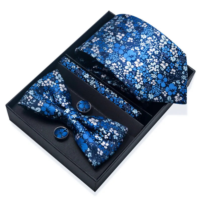 Men's Tie Pin cuff square bow Tie with pocket square cufflinks Set Paisley Men's Business Wedding Suit Accessories 6-piece set