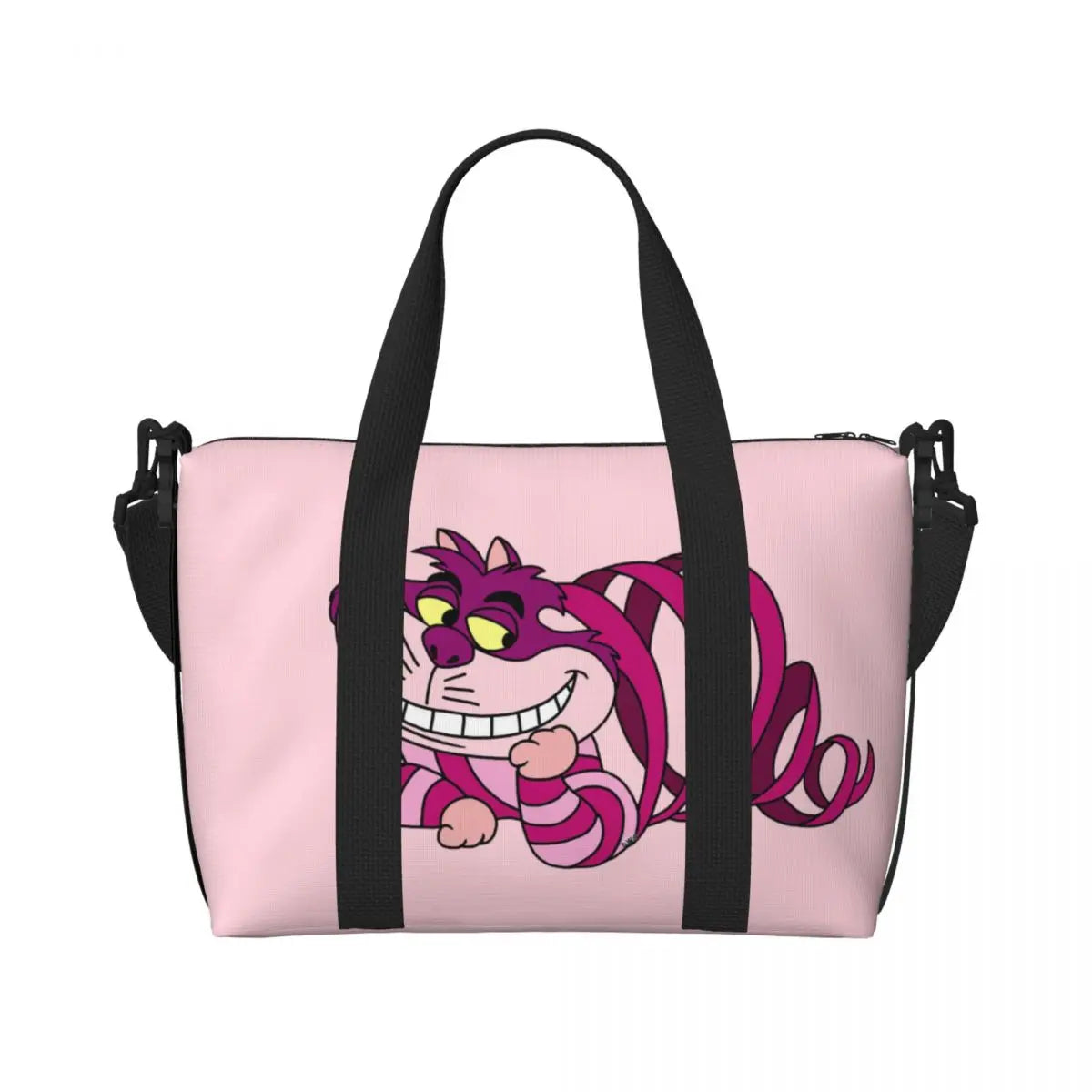 Custom Cheshire Cat Beach Tote Bag for Women We're All Mad Here Cat Big Compartment Gym Beach Travel Bags