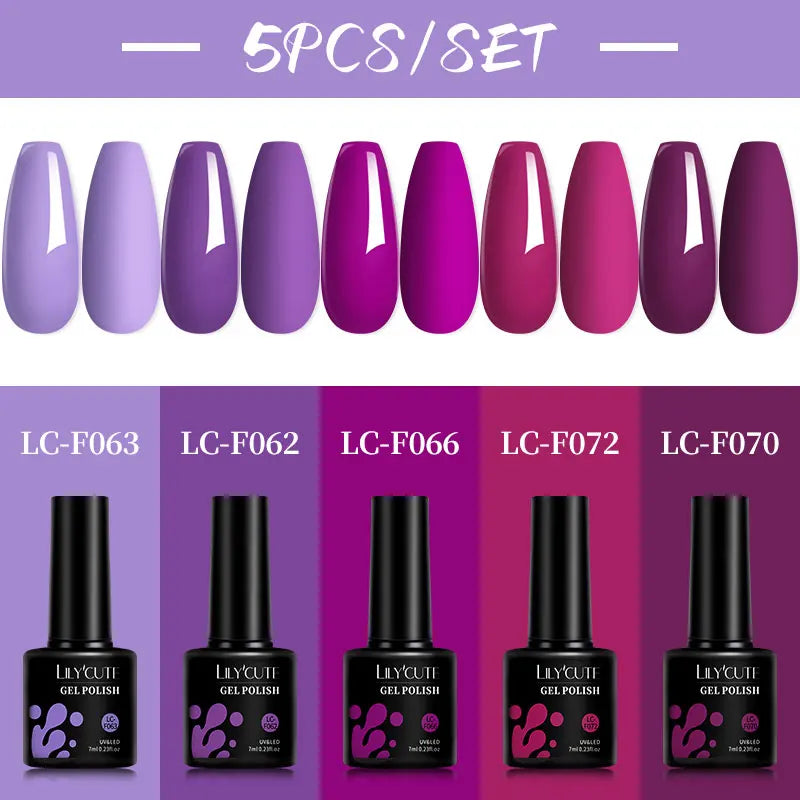 LILYCUTE 5Pcs/Set 7ML Red Brown Nail Gel DIY Nail Art Semi Permanent UV Gel Polish Long Lasting Design Manicure Kit Supplies
