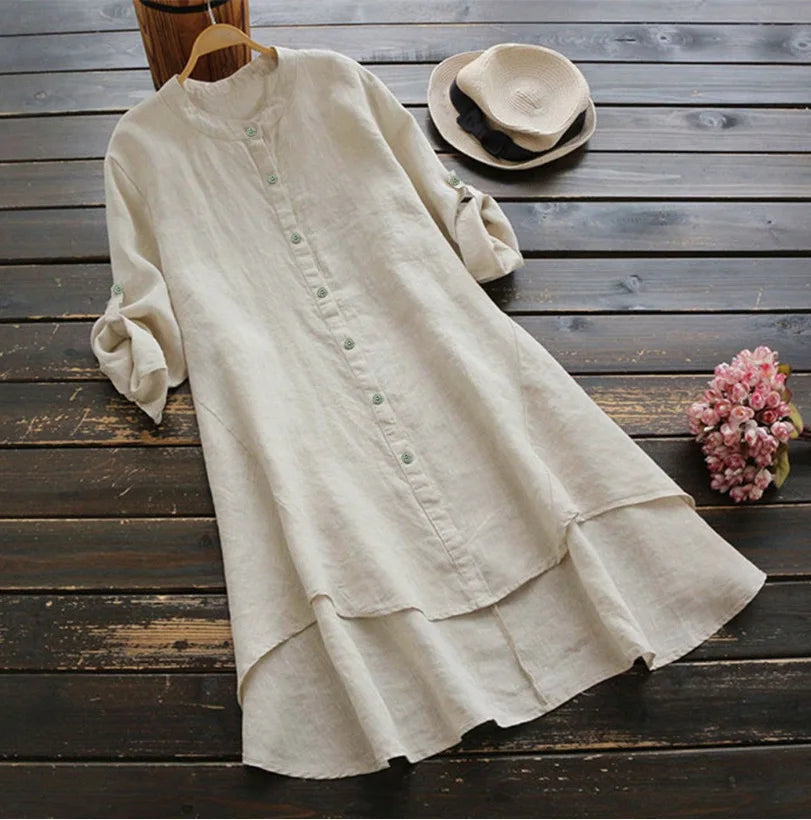 Tibet Damen Cardigan Einfarbig - Baumwolle Hanf Langarm