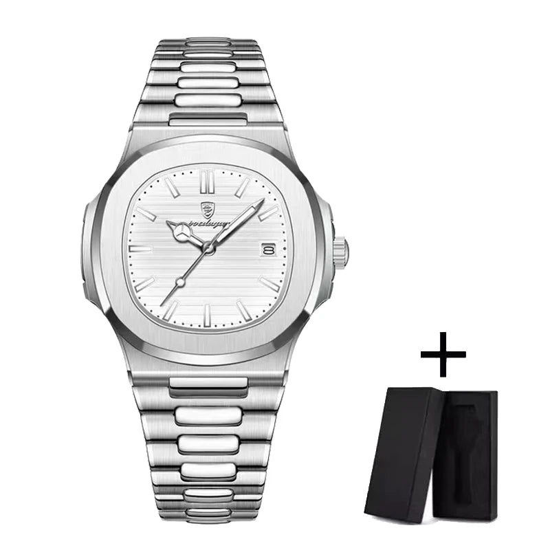 POEDAGAR Luxury Watch 2024 New Business Waterproof Male Clock Luminous Date Stainless Steel Square Quartz Men Watch reloj hombre