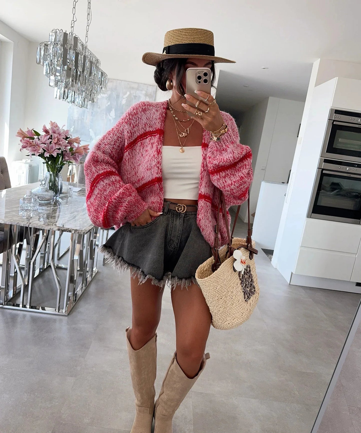 Luna Strickjacke Oversize Damen - Grobgarn Langarm L/XL