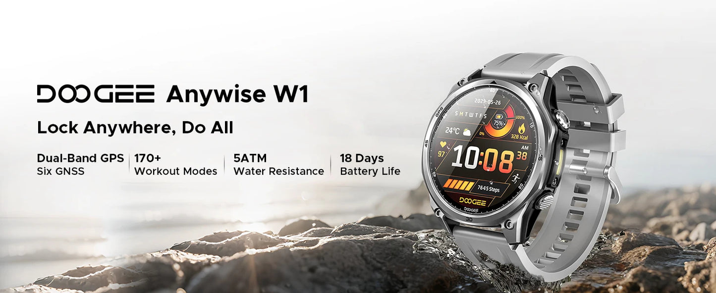 DOOGEE Anywise W1 Wasserdicht - Display 1,43 Akku 550 mAh, Maß 47,5 mm