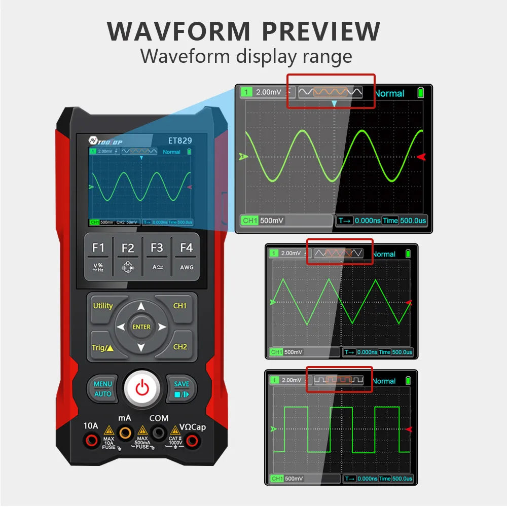 TOOLTOP ET829 2 Kanal 80MHz Digital Speicher Oszilloskop Multimeter Signal Generator 3 in 1 Elektronik Automobil Strom Reparatur