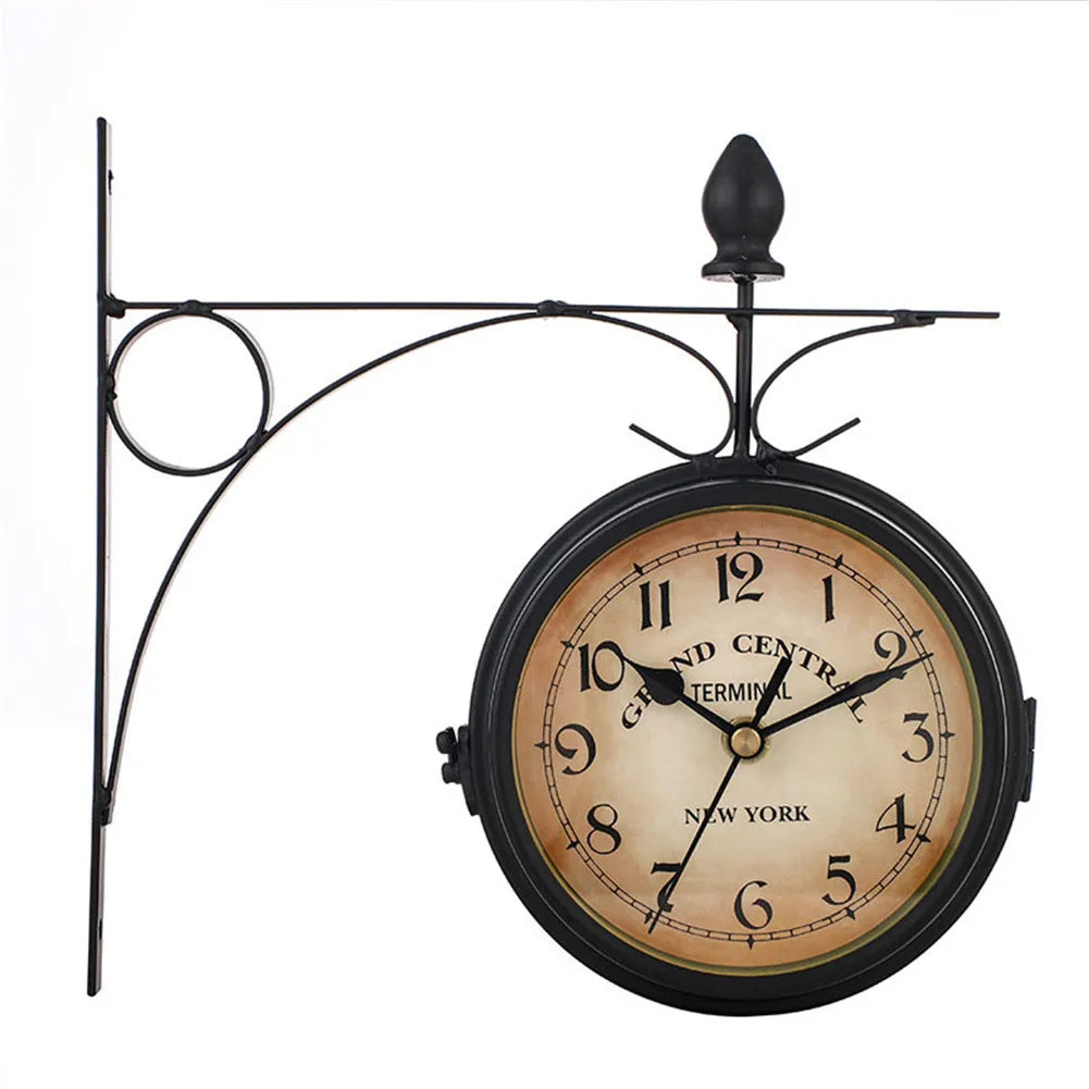 Double-Sided Vintage Wall Clock Creative Double-Sided Home Clock for Enjoying European Retro Style