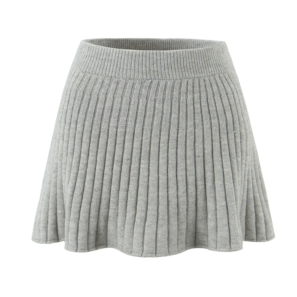 ZJOAN SHOWCN O-Neck Cardigan Set - Knopfverschluss Kurzrock Elastischer Bund Grau Khaki Größe Regular Extra-Heavy