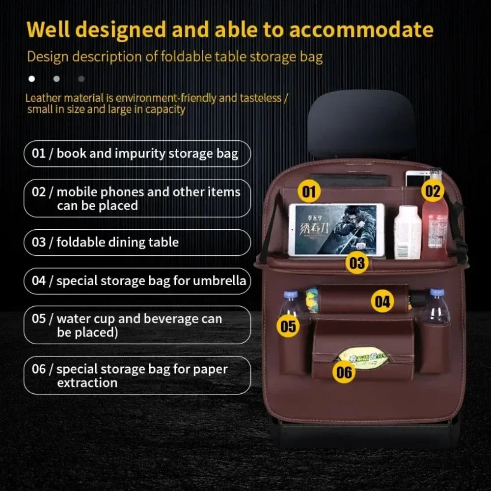 Seat Back Organizer Big Hanging Car Seat Storage Bag Garbage with Foldable Dining Tray Bin Capacity Multifunctional Trunk Back