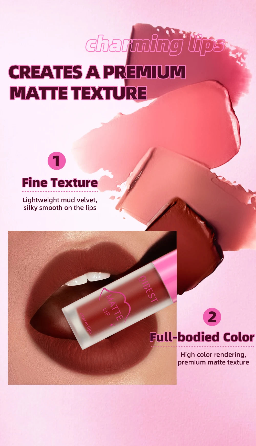 QiBest Matte Lipgloss Waterproof - 8 Farben 5ml Langanhaltend