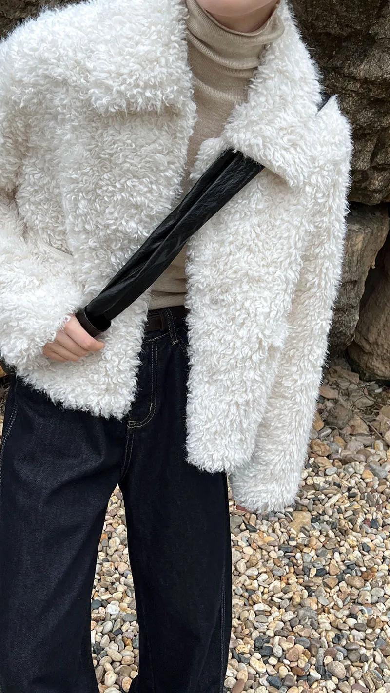 Harajuku Lammwolle Mantel Warm - Dicke, Taschen, L/XL