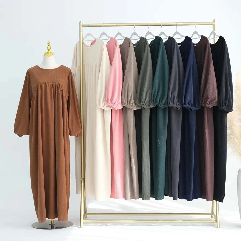 CN Zhejiang Corduroy Balloon Sleeve Abaya - Größe M Winter