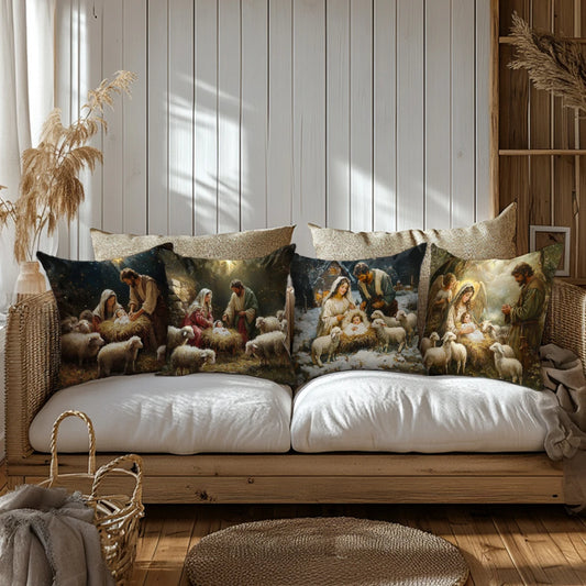 4/1PCS Christmas Throw Pillow Cover with Jesus Birth Design,45x45cm Soft Comfortable,forLiving Room SofasBedroom Christmas Decor