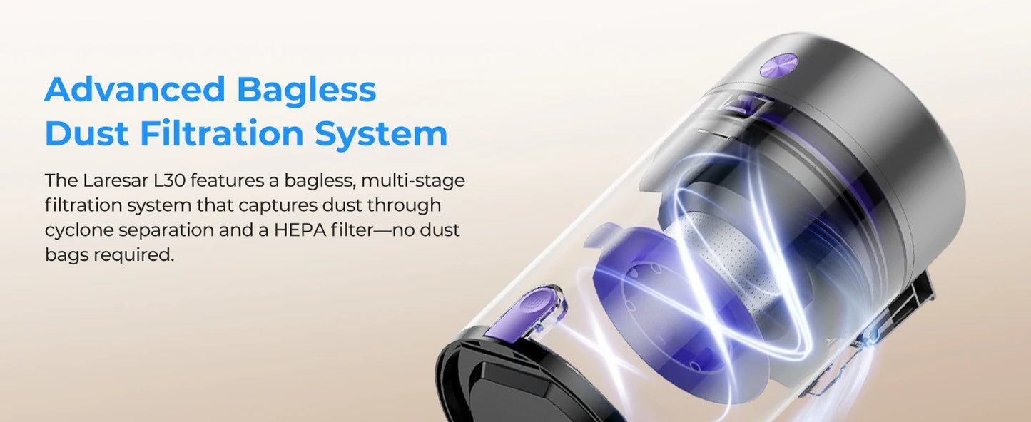 Laresar L30 Beutellos Zyklon-Saugkraft - Kapazität 300 ml, 10000 Pa