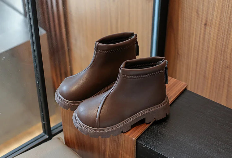 Herbst Winter Neue 2025 Kinder Fashion Stiefel - Mädchen Wasserdicht Rutschfest Reißverschluss - Weiche Sohle Leder Stiefel Kinder Casual Schuhe