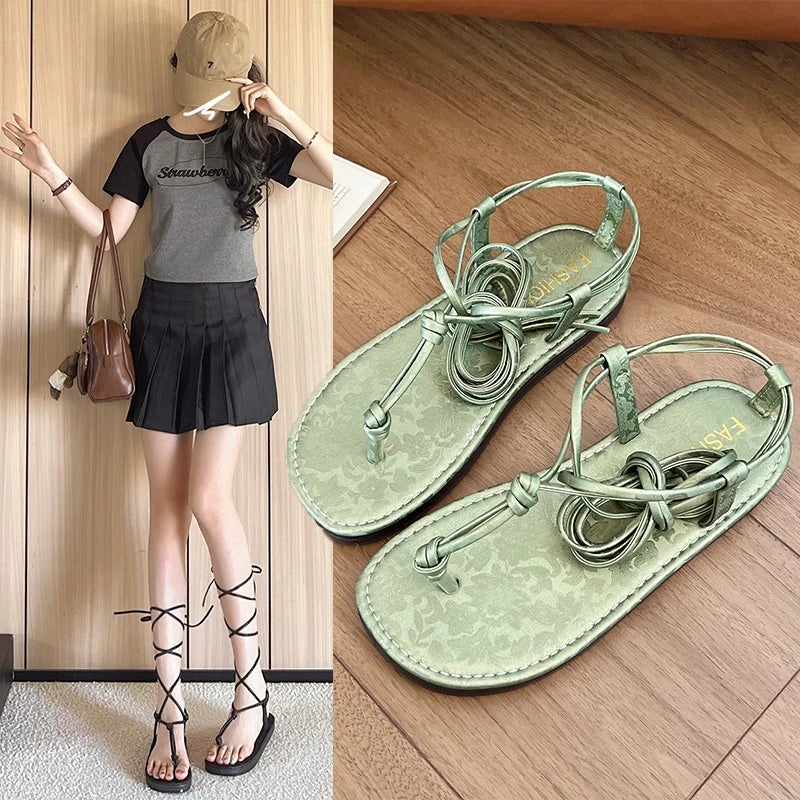 Sandalen 2025: FMZXG Flat Sandals Women's 2025 Summer Open-toe Leg Lace-up - Sandals Non-slip Casual Fashion Lace-up Roman Women's Shoes Large Size Collection