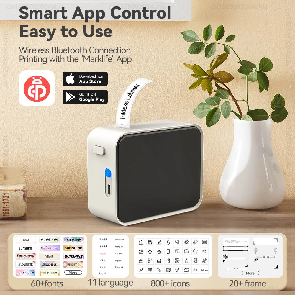 Label-Drucker 2025: Mini-Thermal P15 Portable-Bluetooth - Adhesive Sticker Inkless Collection