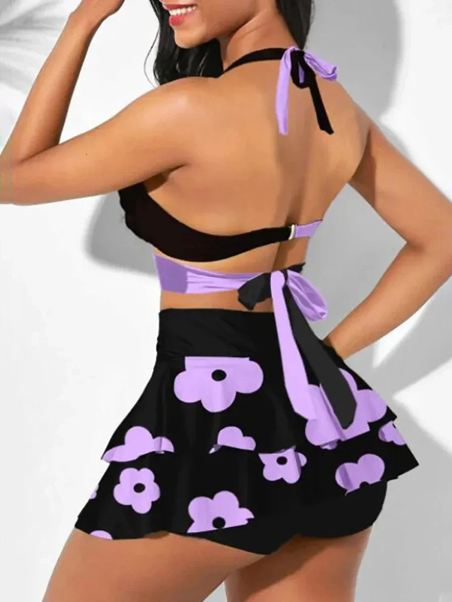 Bedrucktes Schwimmanzug Kleid: Verbesserte Unterstützung Wire-Free Support High Waist - Bikini Frauen Gepolstert Bademode Low Waist Gingham Sommer