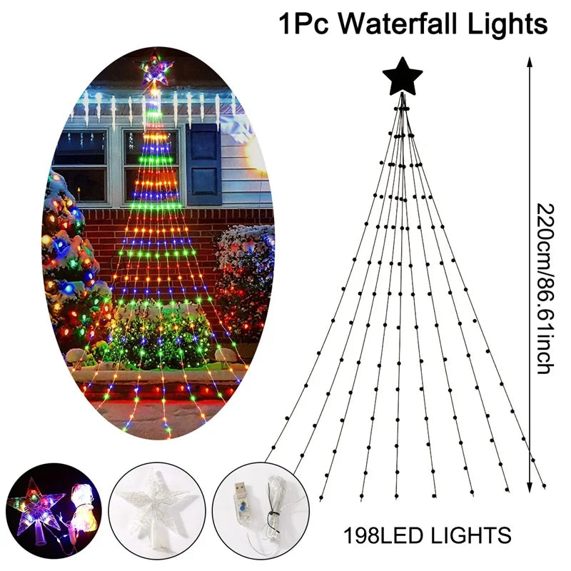 Choice XD2409 Weihnachtsstern Wasserfall-Lichterkette - 198 LEDs 2,2m