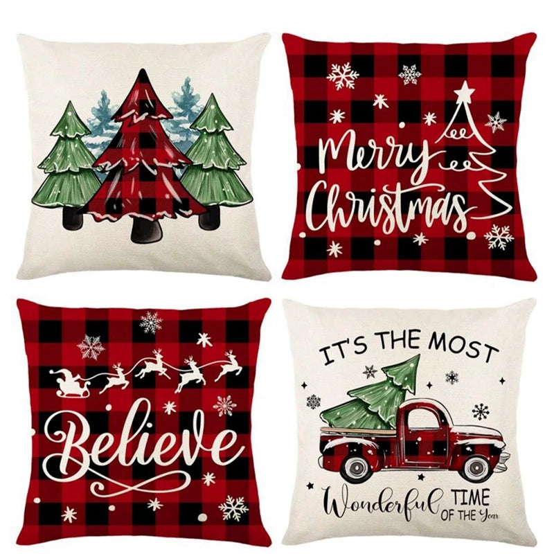 4pcs Christmas Cushion Cover Pillowcase Merry Christmas Decoration Linen Pillow Cases Home 2025 Xmas Gifts Pillow Covers 2026